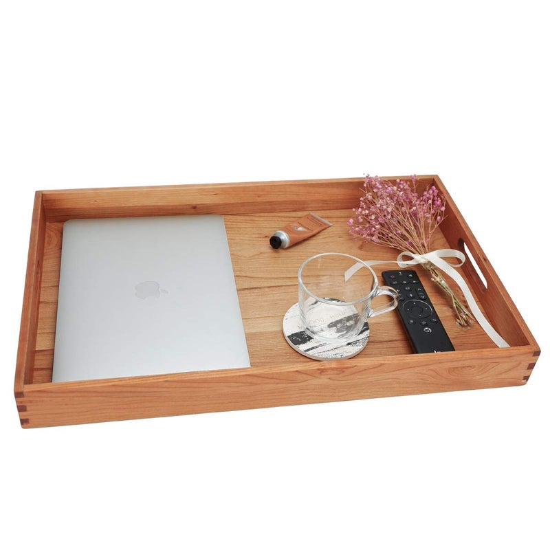 MAGIGO 22 x 14 Inches Large Rectangle Cherry Wood Ottoman Tray with Handles, Serve Tea, Coffee or Breakfast in Bed, Classic Wooden Decorative Serving Tray - Image 5